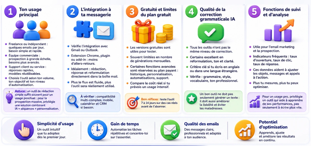 Quels critères pour bien choisir ton outil IA pour écrire des emails