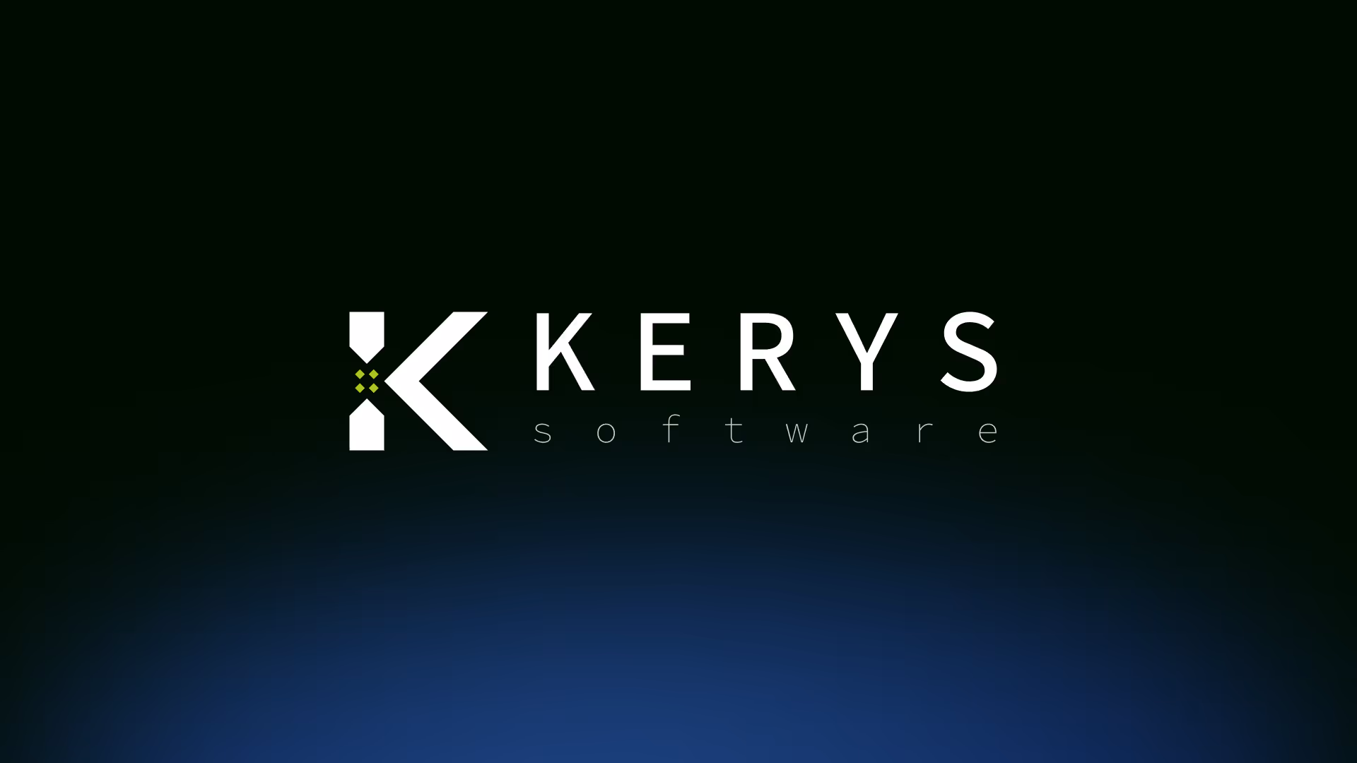 Kerys Software logo with stylized white K and text on a dark gradient background.