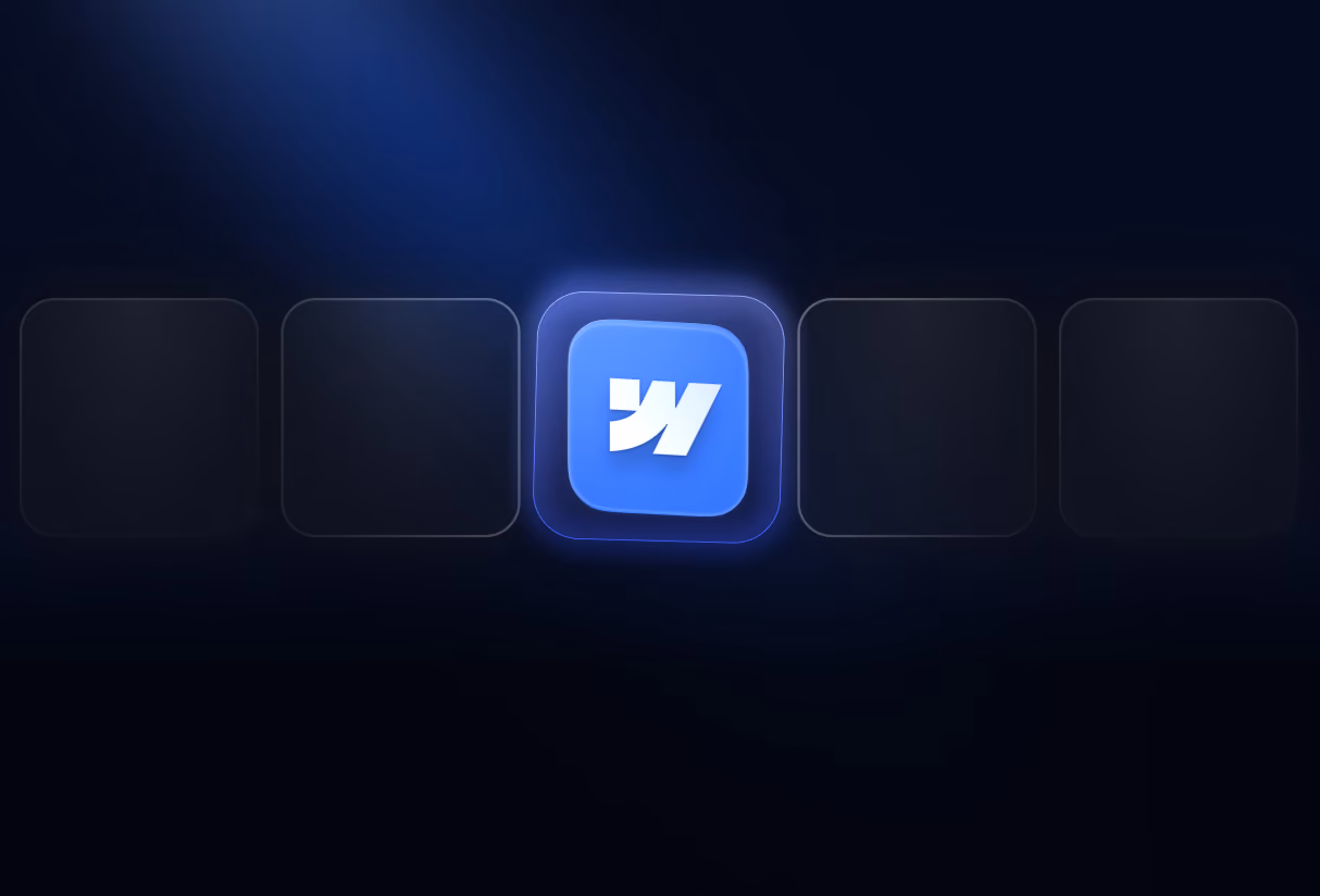 Blue app icon with a stylized white capital 'W' centered on a dark background, glowing softly with a faint blue aura, surrounded by four dimmed square outlines.