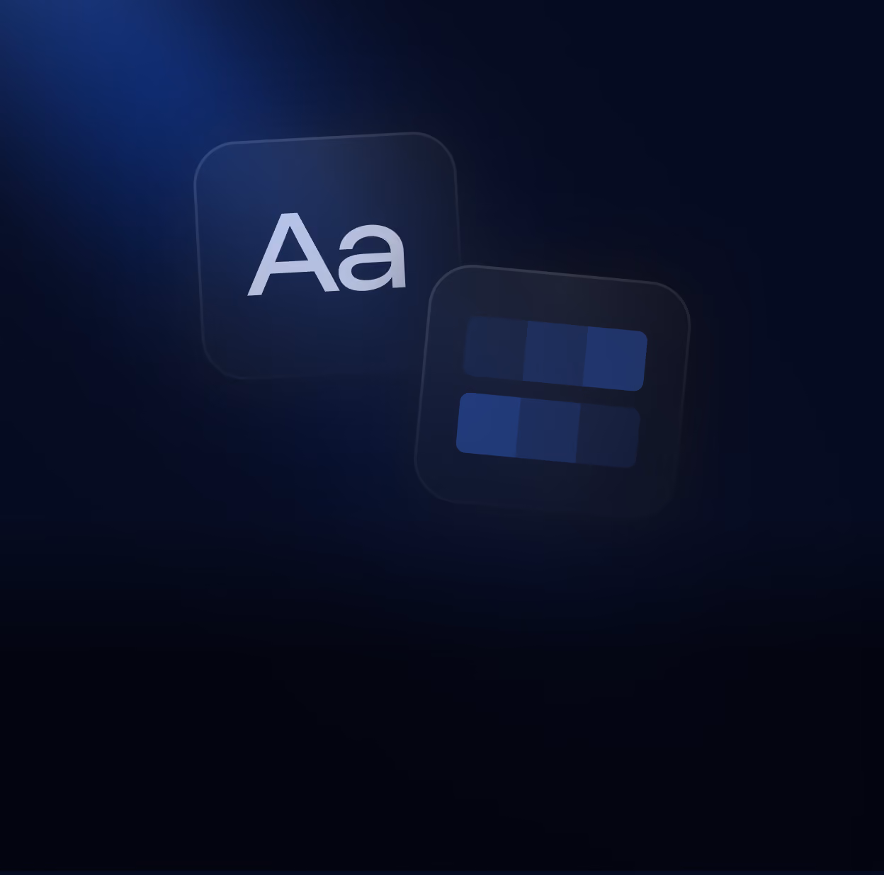 Two translucent blue control icons on a dark blue background, one with 'Aa' representing text or font settings, and the other with two horizontal bars of varying shades of blue.