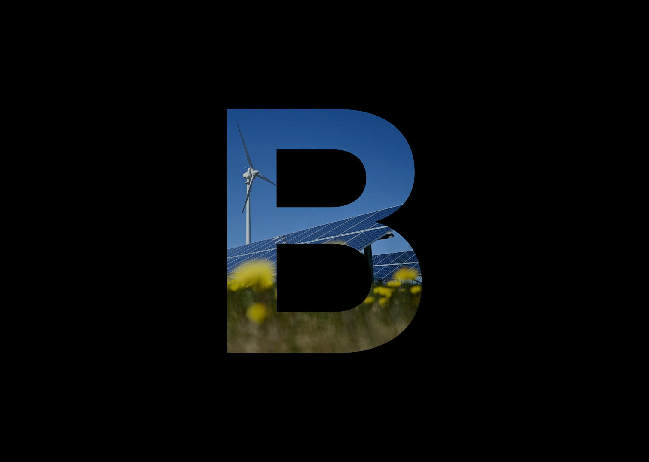 Bloomberg's "B" logo is filled with photography and shown against a black background.