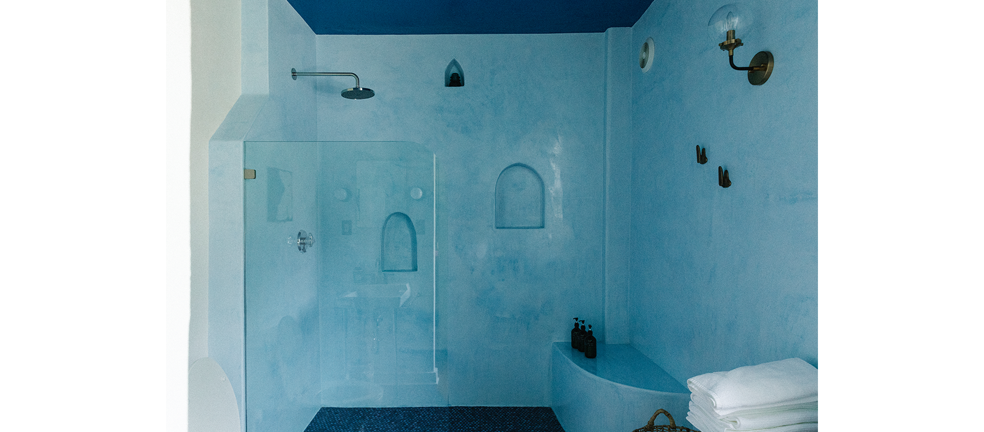 Blue Moroccan-style shower