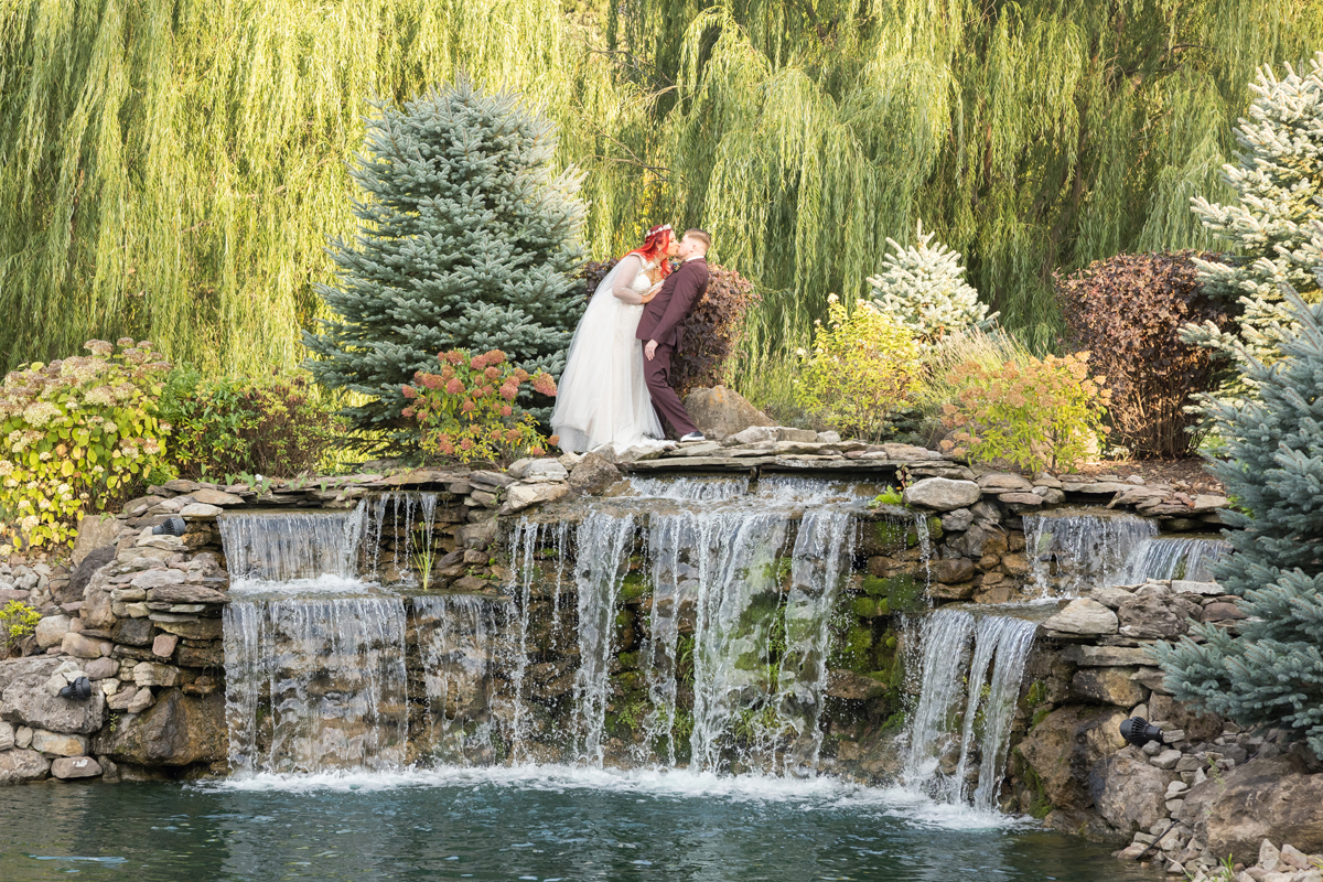 A bride and groom share a quiet moment on their wedding day