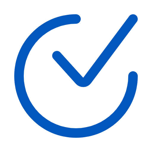 Blue check mark inside an incomplete blue circle on a white background.