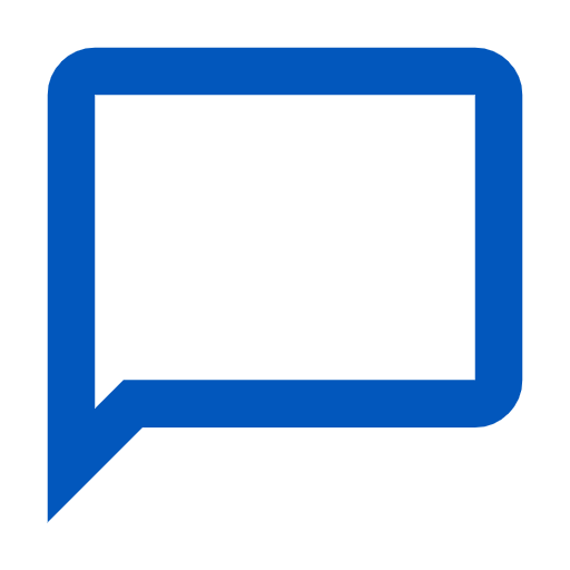 Blue outlined chat bubble icon with a pointed tail.