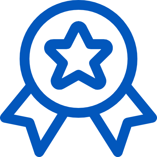 Blue award ribbon with a star in the center.