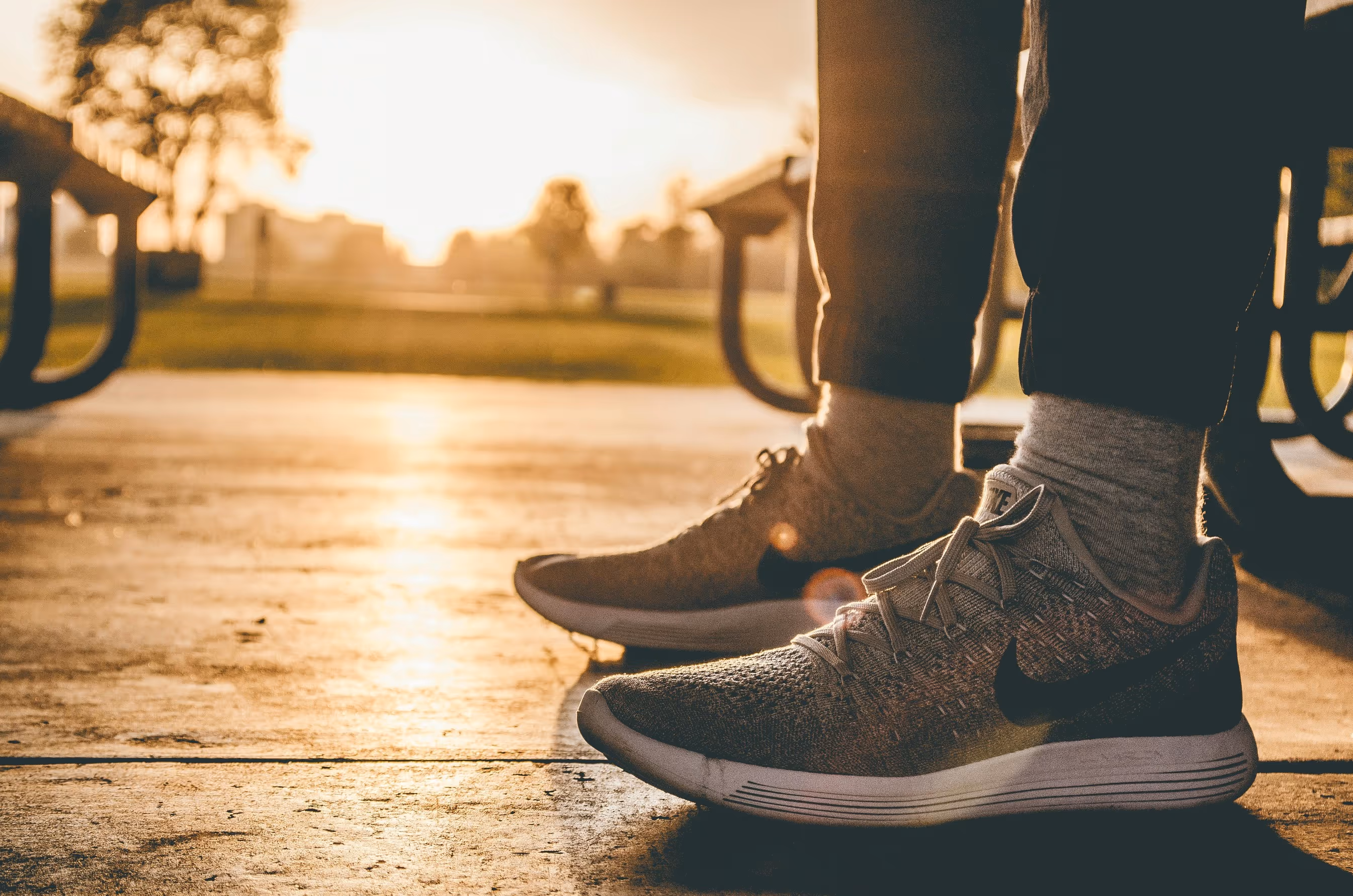 Pair of Nike sneakers up close on person's feet