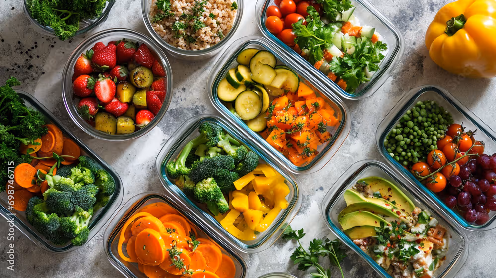 Containers filled with meal prep