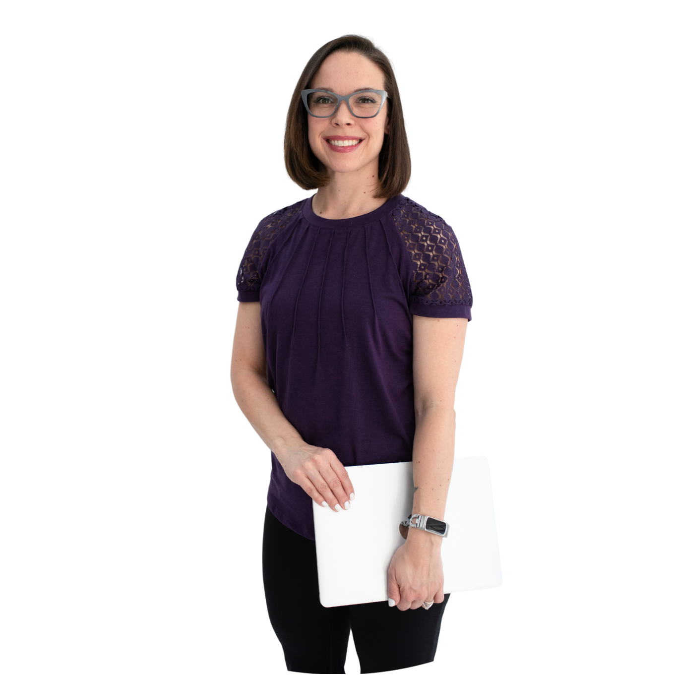 Sarah Martin holding her computer