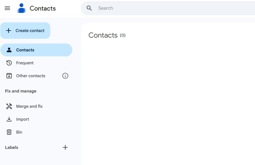 Google Contacts page,