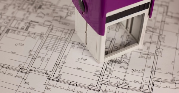 Stamp on paper plans
