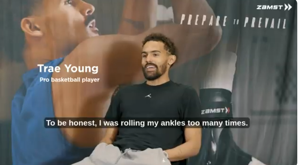 Trae Young wearing Zamst A2-DX ankle brace during on-court training