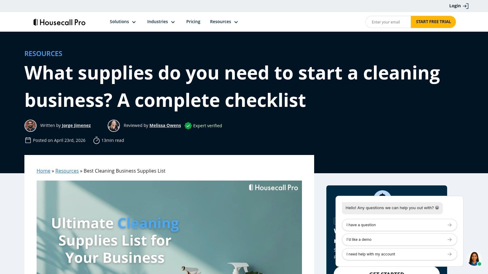 Housecall Pro – Cleaning Business Supplies & Equipment List