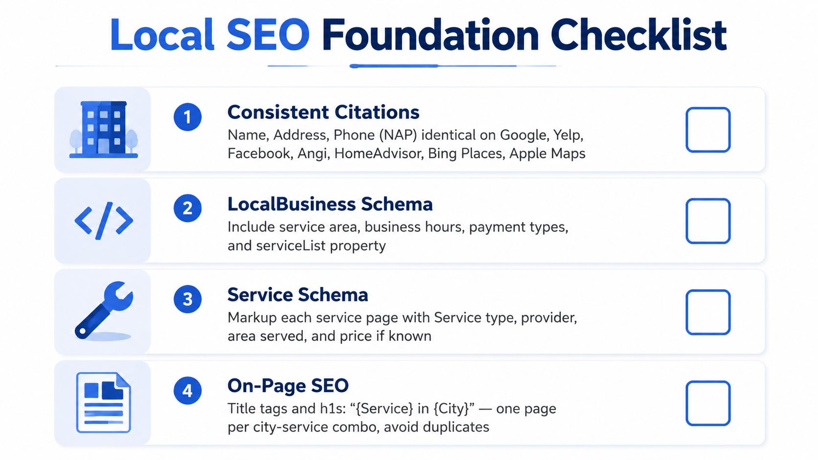 A four-step checklist for building a strong Local SEO foundation for home service businesses.