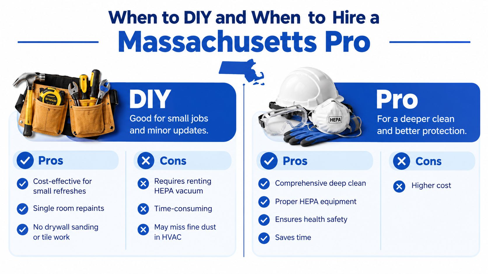 A comparison chart showing the pros and cons of DIY cleaning versus hiring a professional service.
