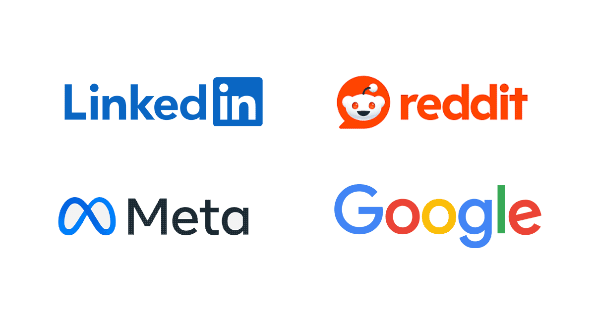 LinkedIn, Reddit, Meta, and Google logos
