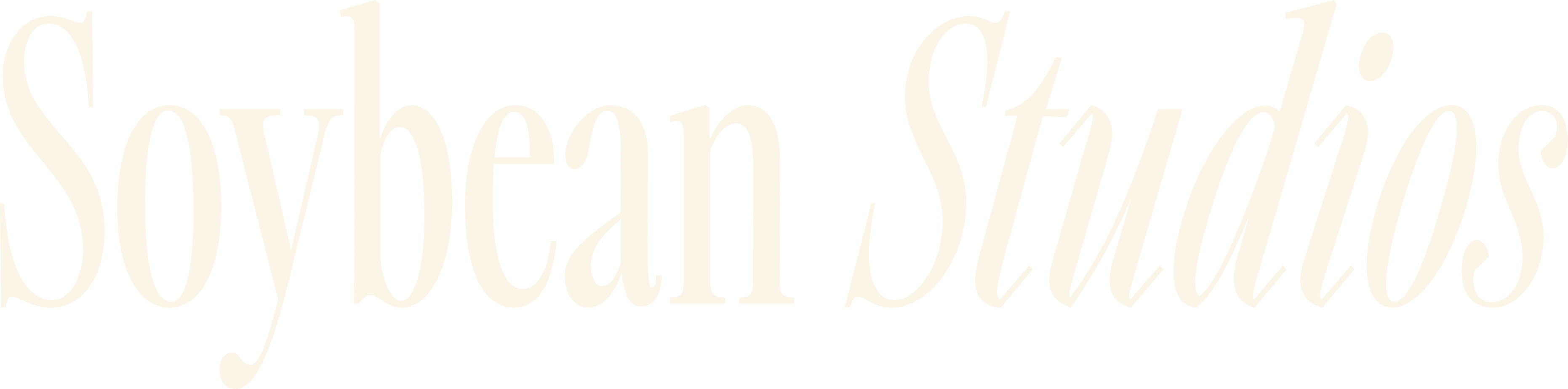 Soybean Studios logo in cream color