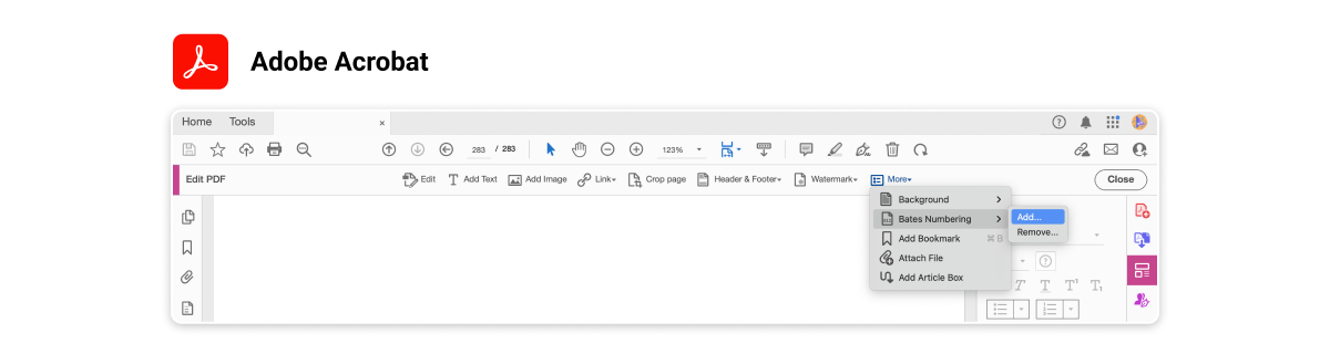 Bates stamping in Adobe Acrobat
