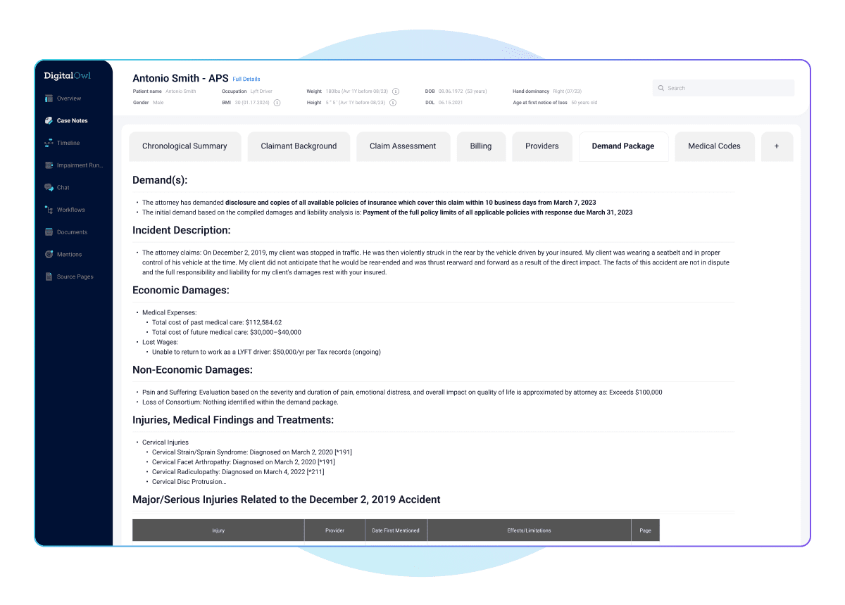 AI-powered medical data analysis platform for lawyers