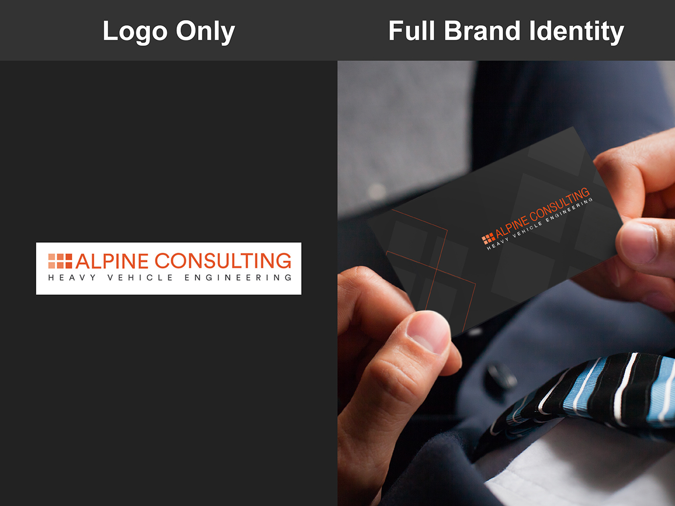 Alpine Consulting - Before & After
Before image of a low fidelity logo.
After of a branded business card