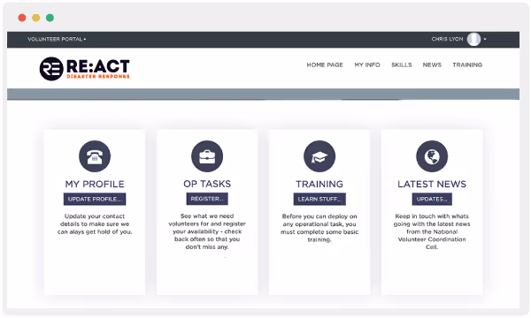 RE:ACT Portal Screenshot