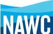 A blue and white logo of nawc