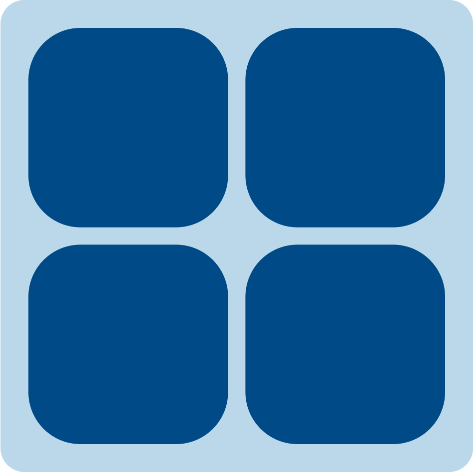 A blue square with four squares on it.