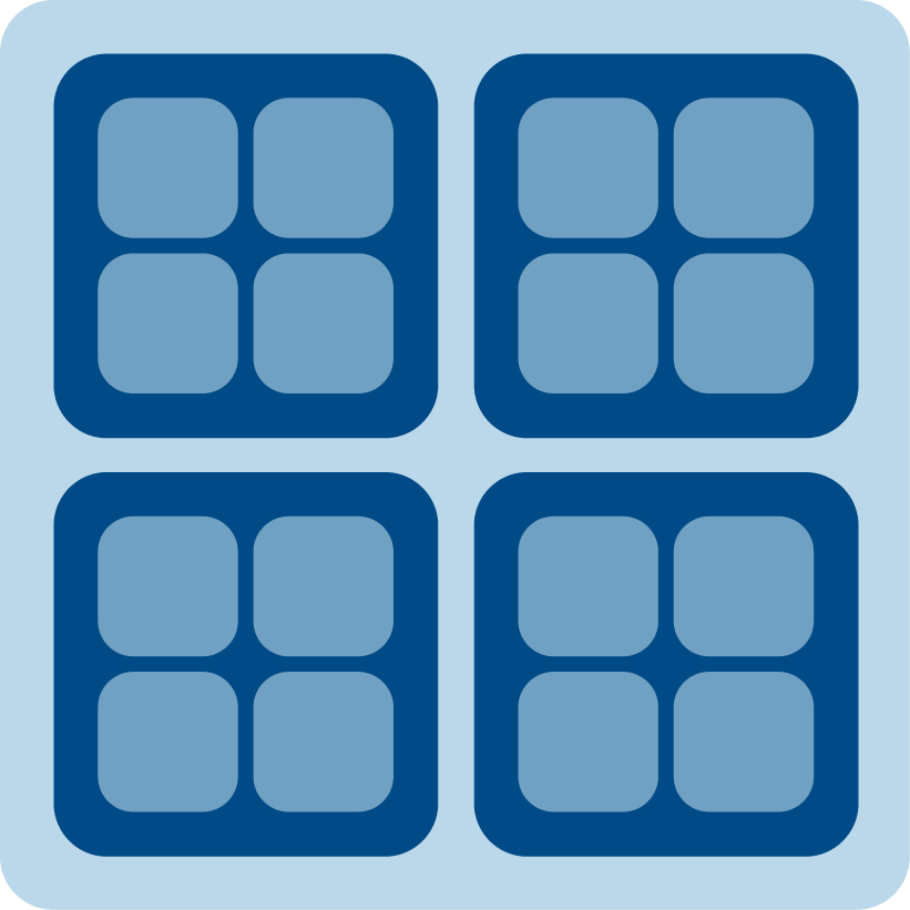 A blue square with four squares on it.