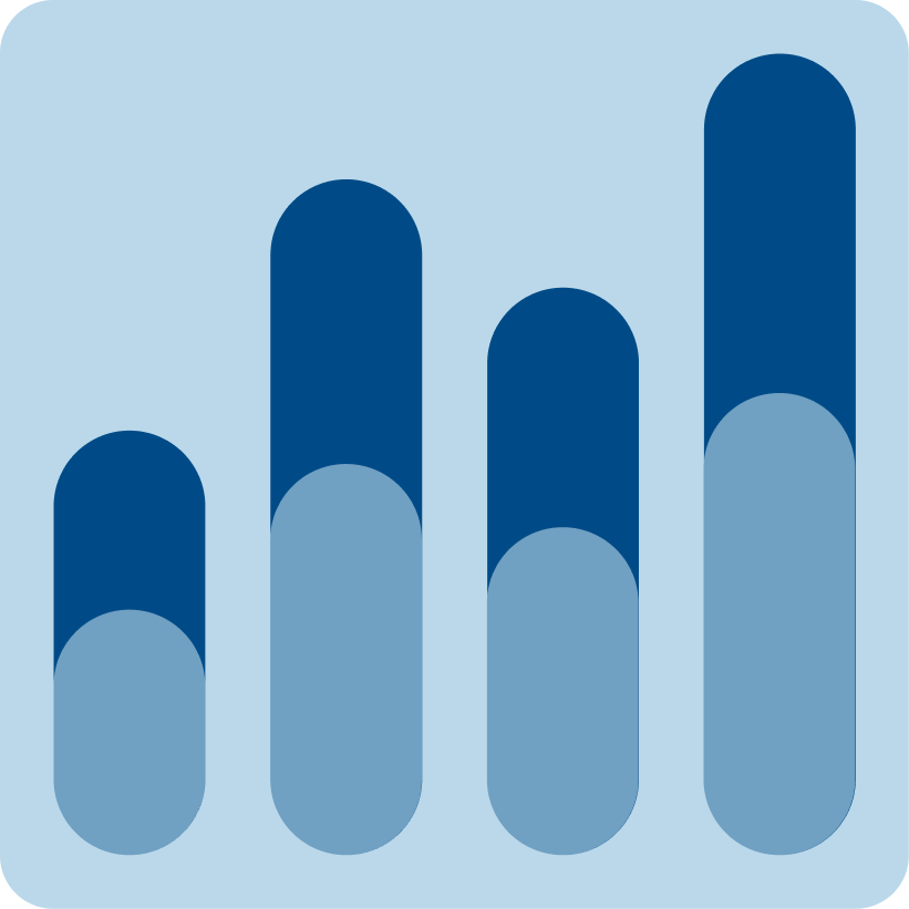 A blue icon of a bar graph.