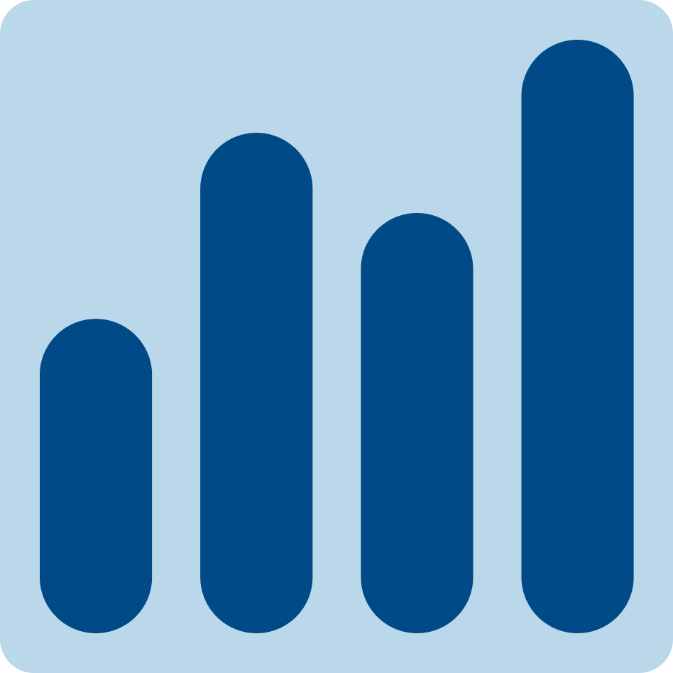 A blue icon of a bar graph.