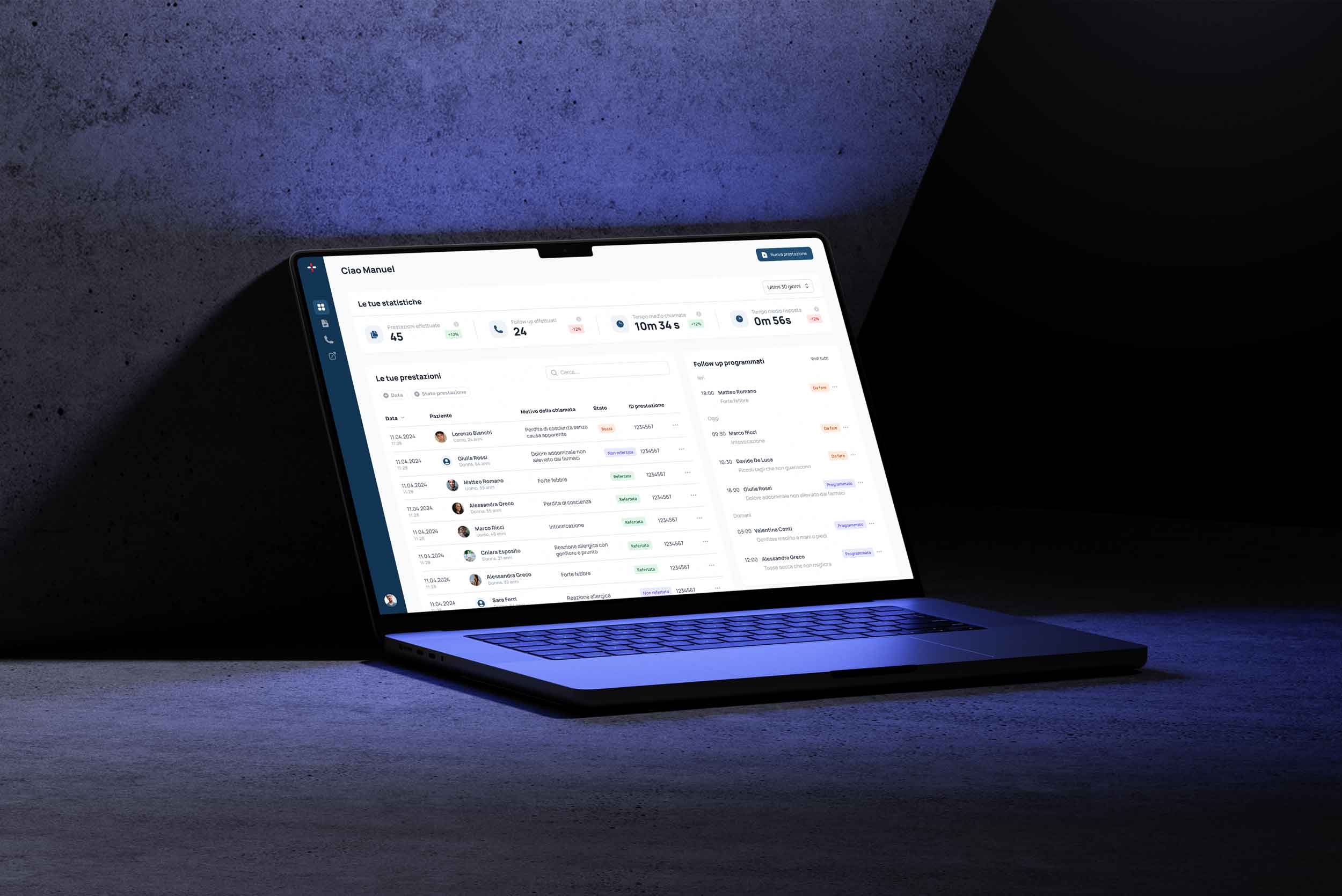 Computer con home page del portale medico Mediphonica