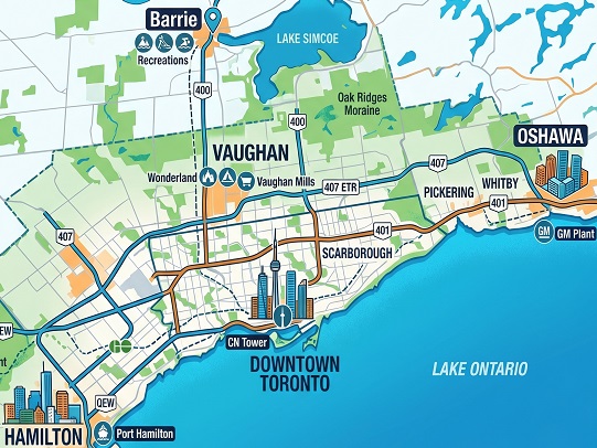 map of the gta covering stucco and stone services