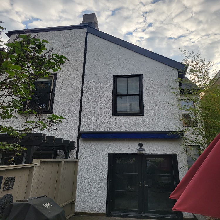 Bulging stucco repair completed by Holistic Contracting. Colour and texture also matched closely to the existing