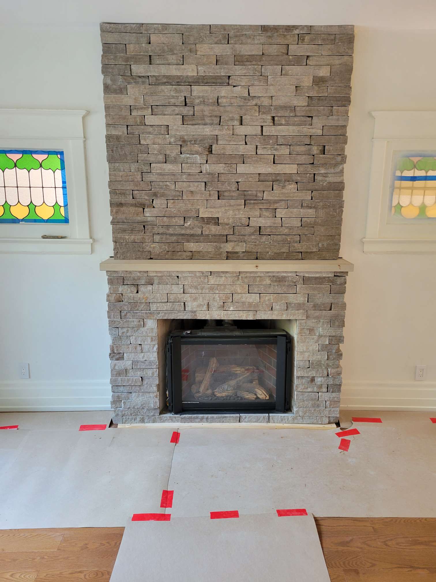 natural stone veneer on fireplace