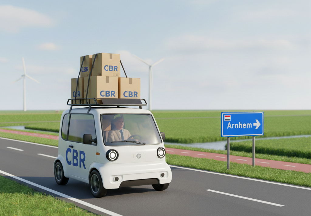 Entrance of the new CBR theory exam location at Bovenbeekstraat 26 in Arnhem, symbolizing the move in May 2026