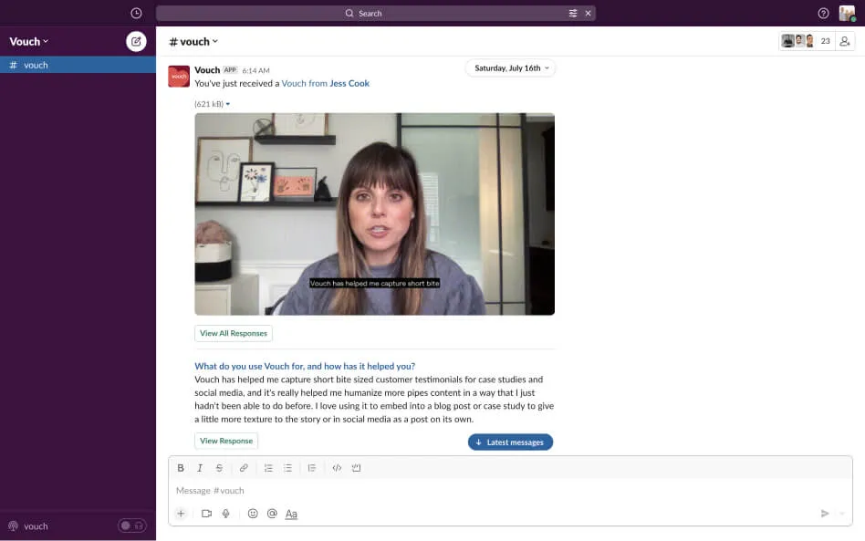 Slack App with Vouch embed