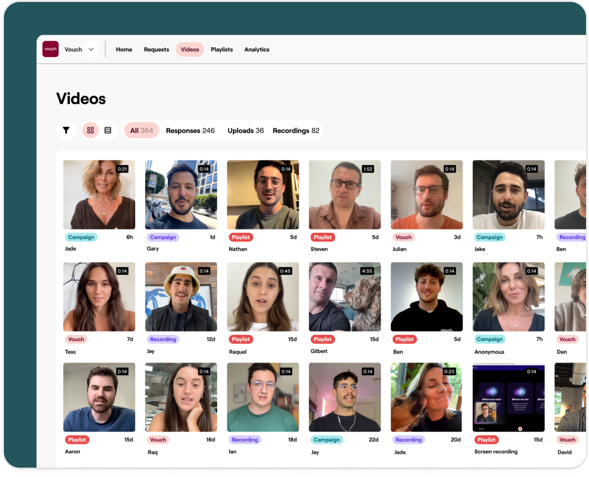 Vouch makes it easy to build, manage and collaborate on a powerful video library.