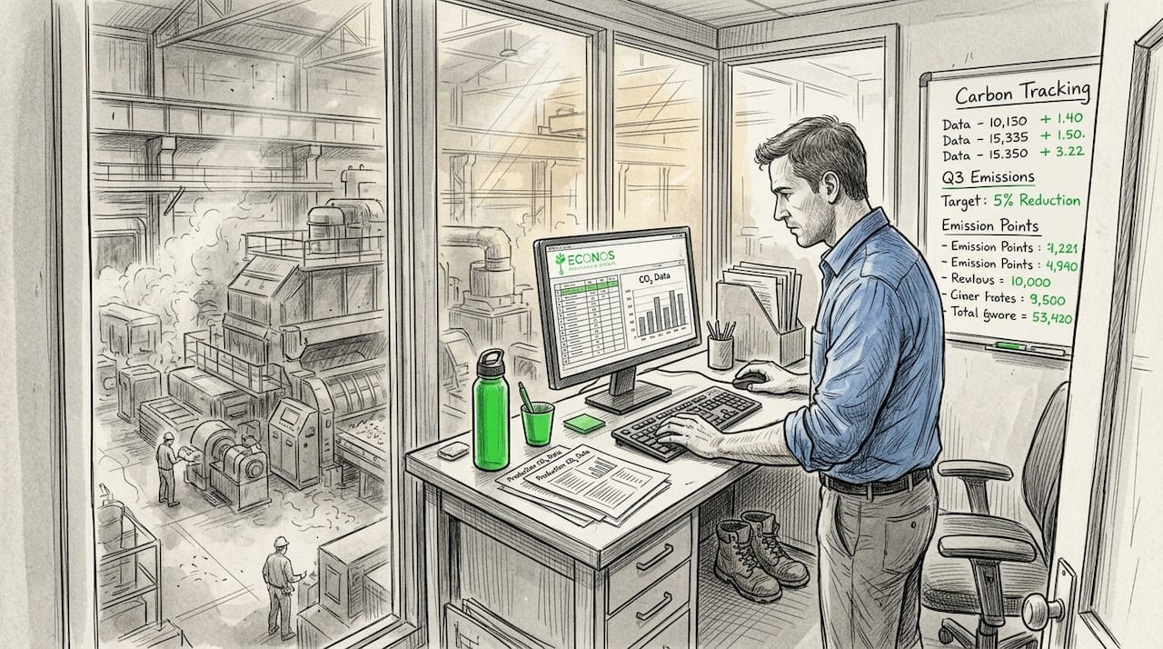 Steel engineer logging carbon tracking data