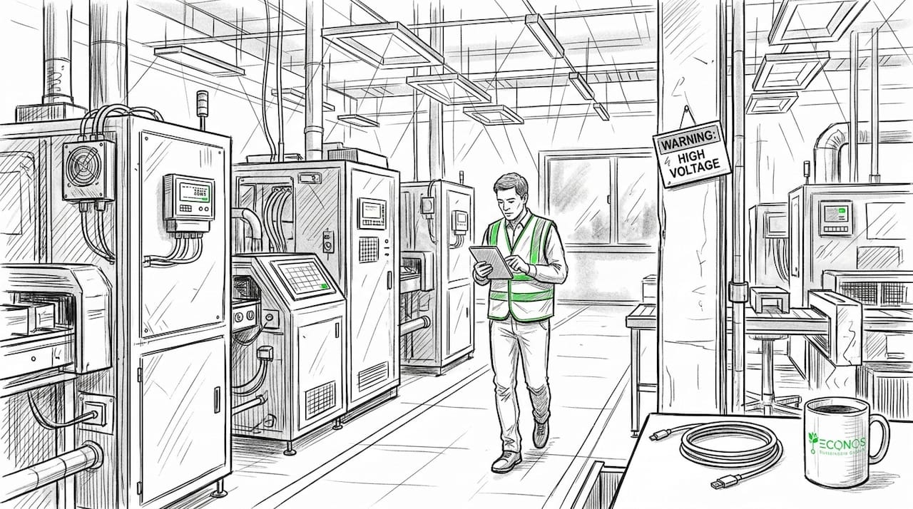 Engineer checking data on manufacturing floor