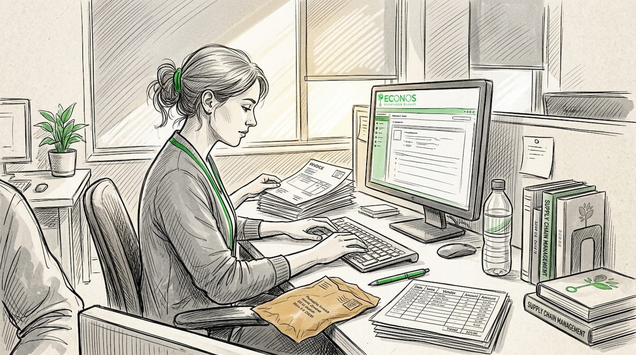 Analyst entering EPR data at cluttered desk