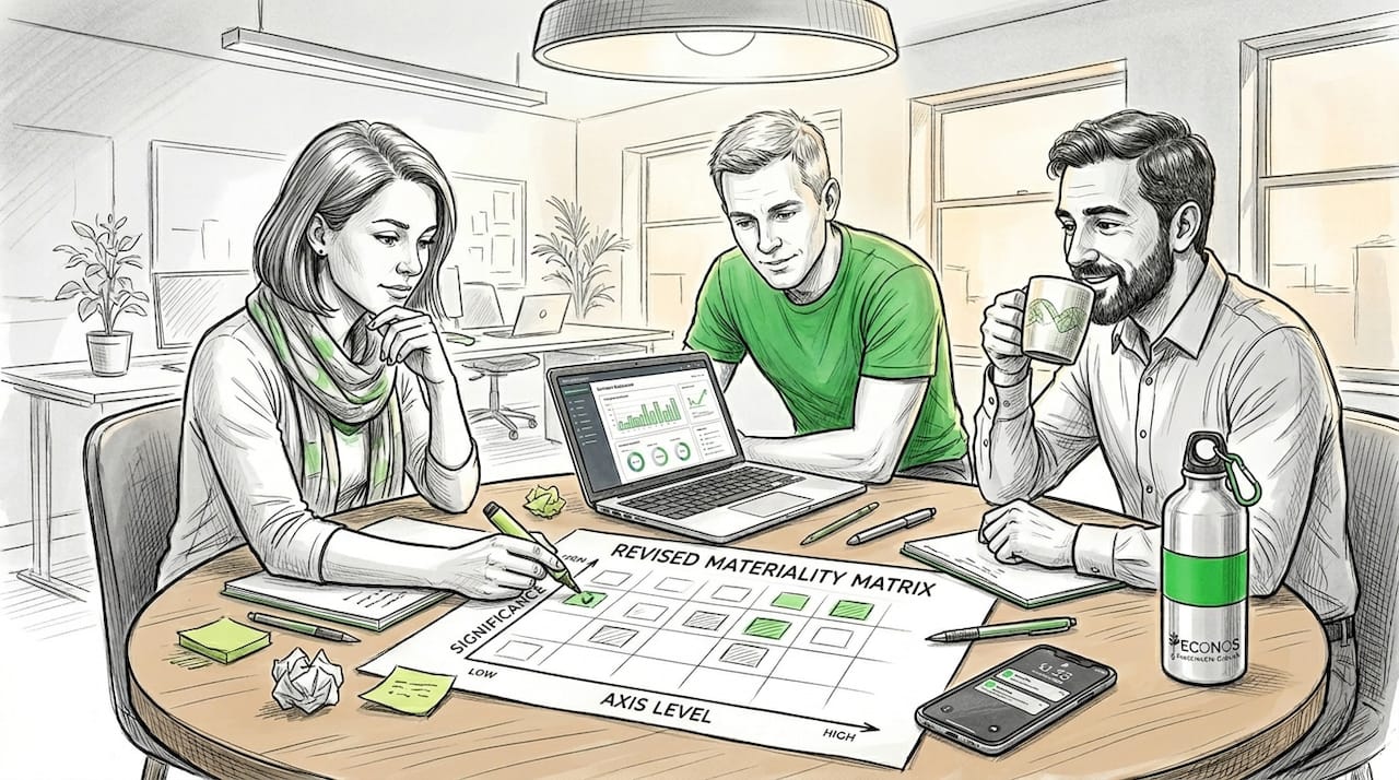 Team discussing double materiality assessment