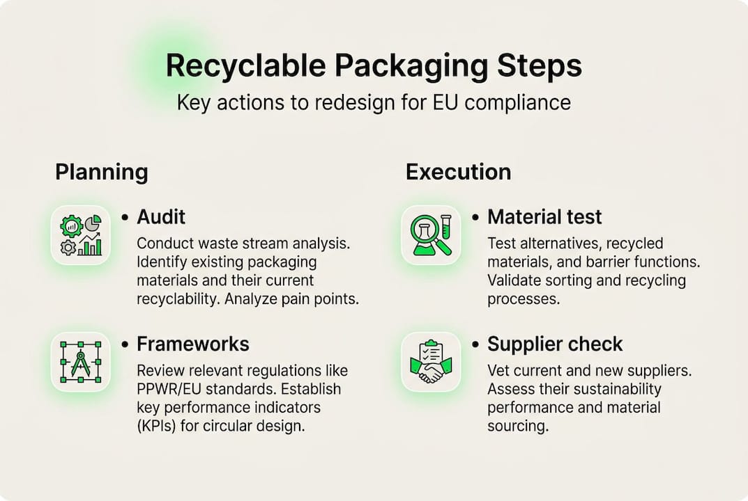 Infographic on steps for recyclable packaging