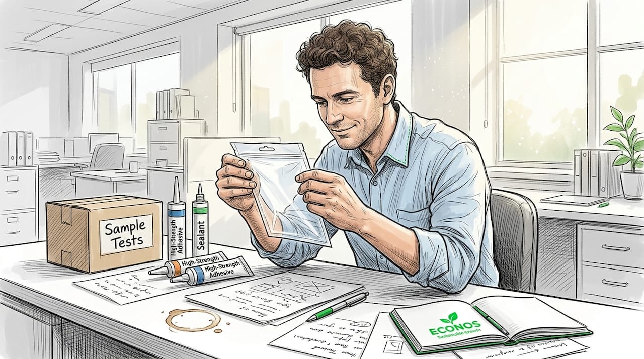 Engineer evaluating packaging materials for recyclability