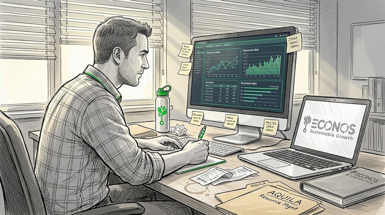 Manager reviewing supply chain emissions data