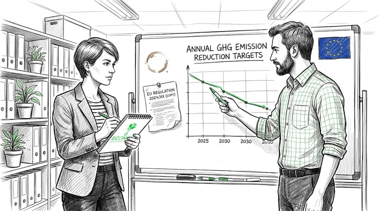 Colleagues reviewing GHG reduction chart