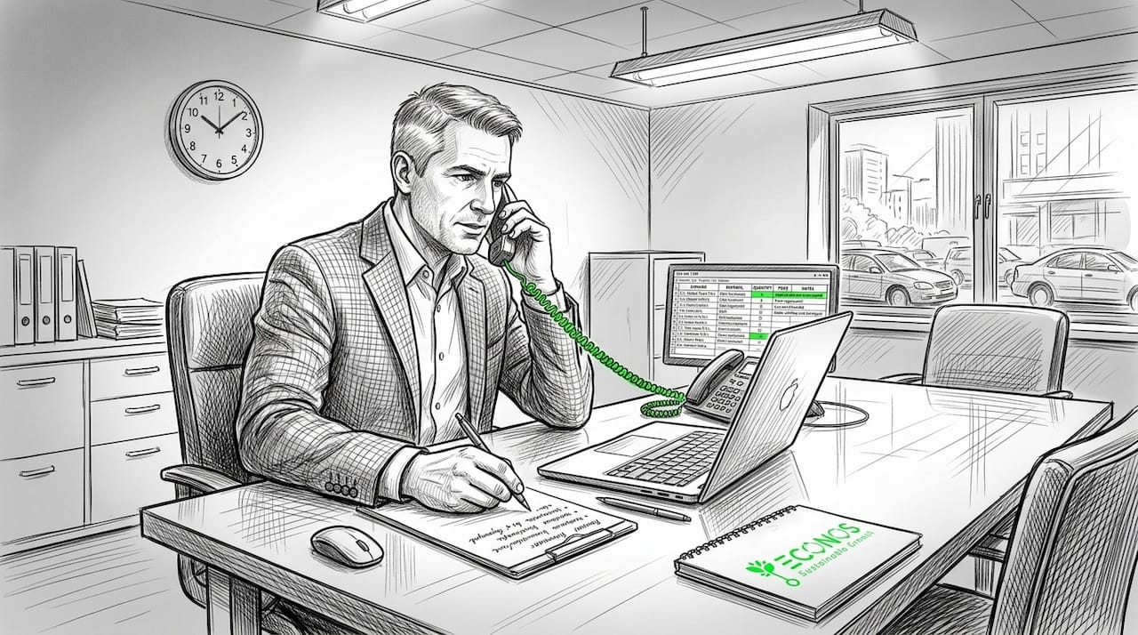 Supplier data specialist working at office table