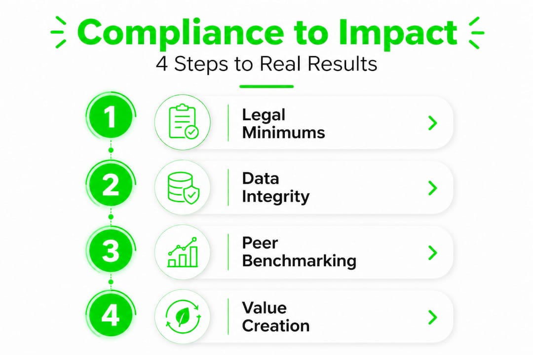 Infographic showing four steps from compliance to impact
