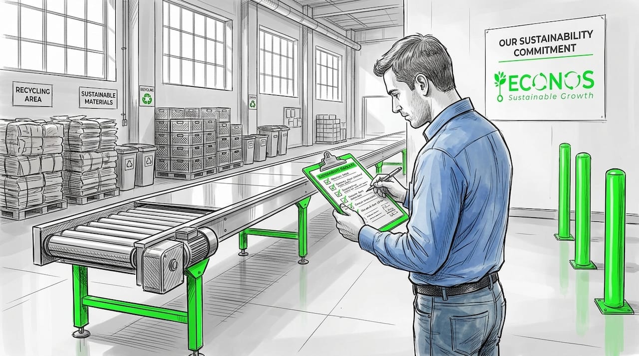 Auditor checking sustainability checklist at factory