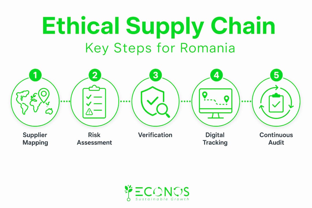 Infographic illustrating ethical supply chain steps