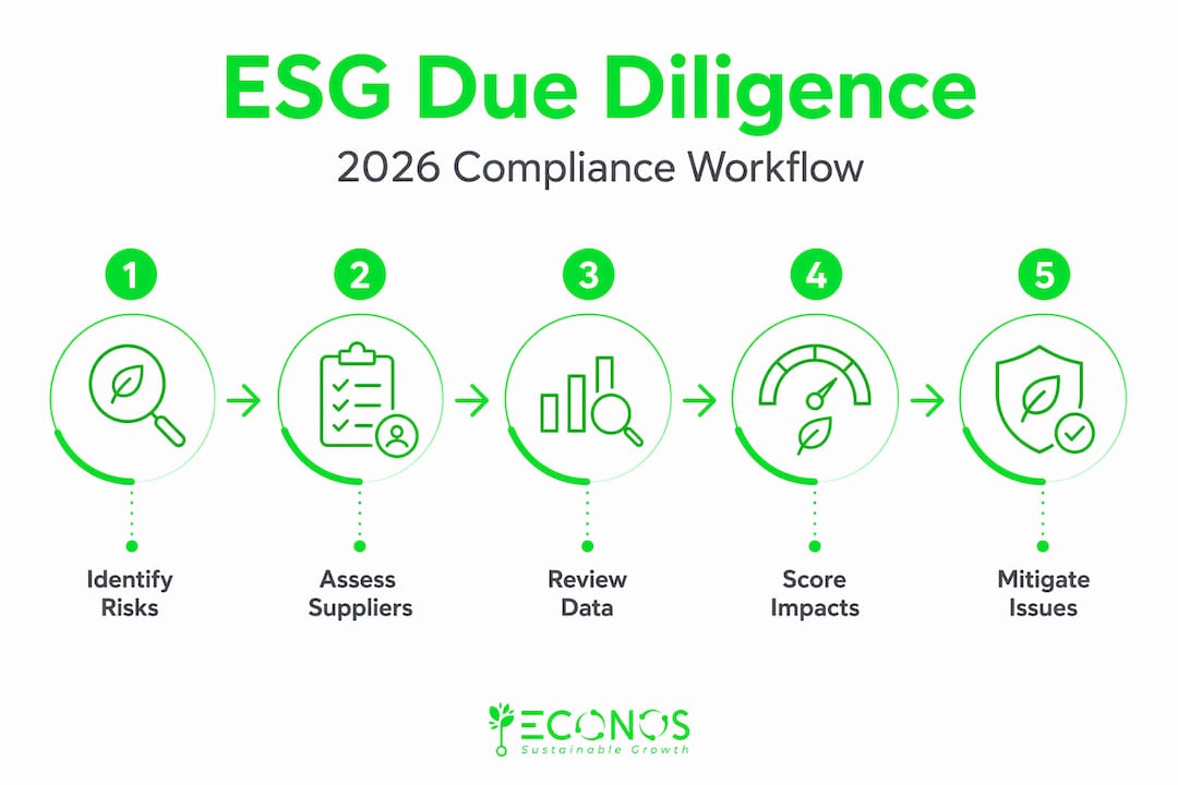 ESG due diligence vertical flow steps infographic